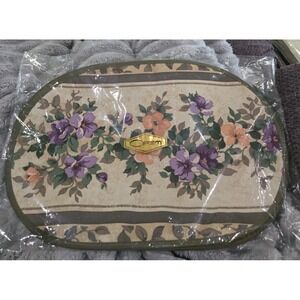 Orem Floral Oval Placemat Set Olive Green Purple Peach Cottagecore Vintage Style